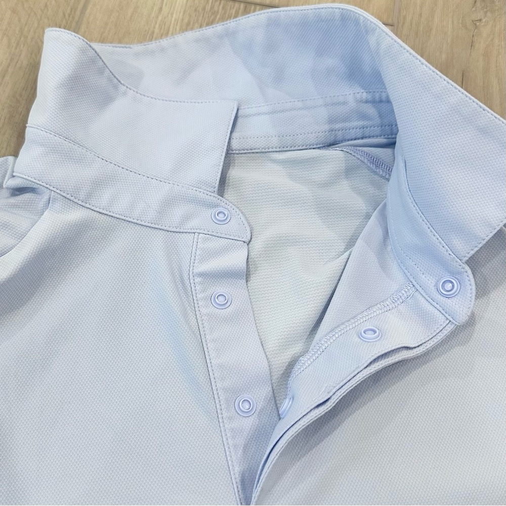 Lululemon Mens short sleeve hidden snap front Polo lilac Blue purple Medium - Picture 4 of 4